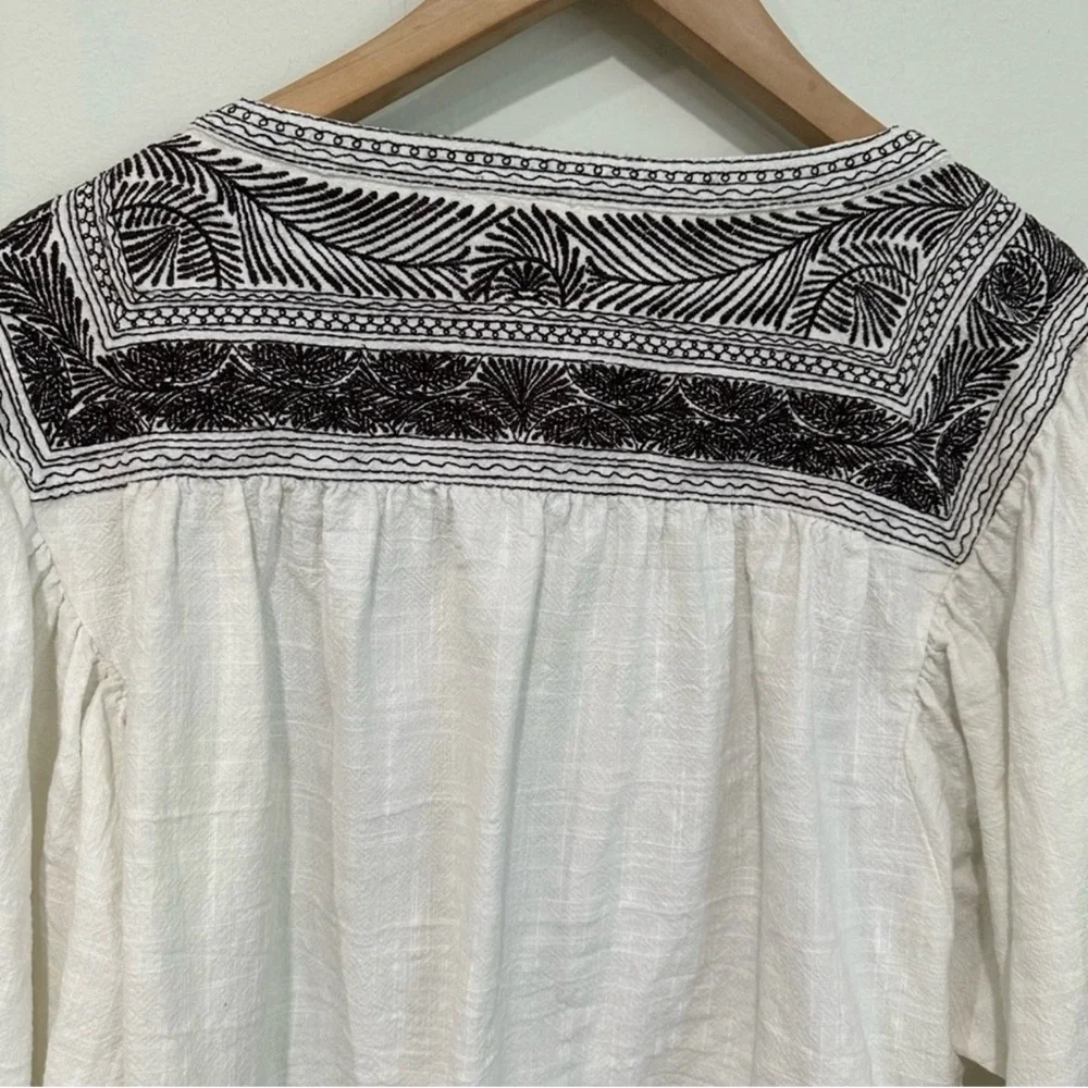 Free People Iggie Embroidered Crop Top Ivory SZ XSmall Baloon Sleeves Boho EUC
